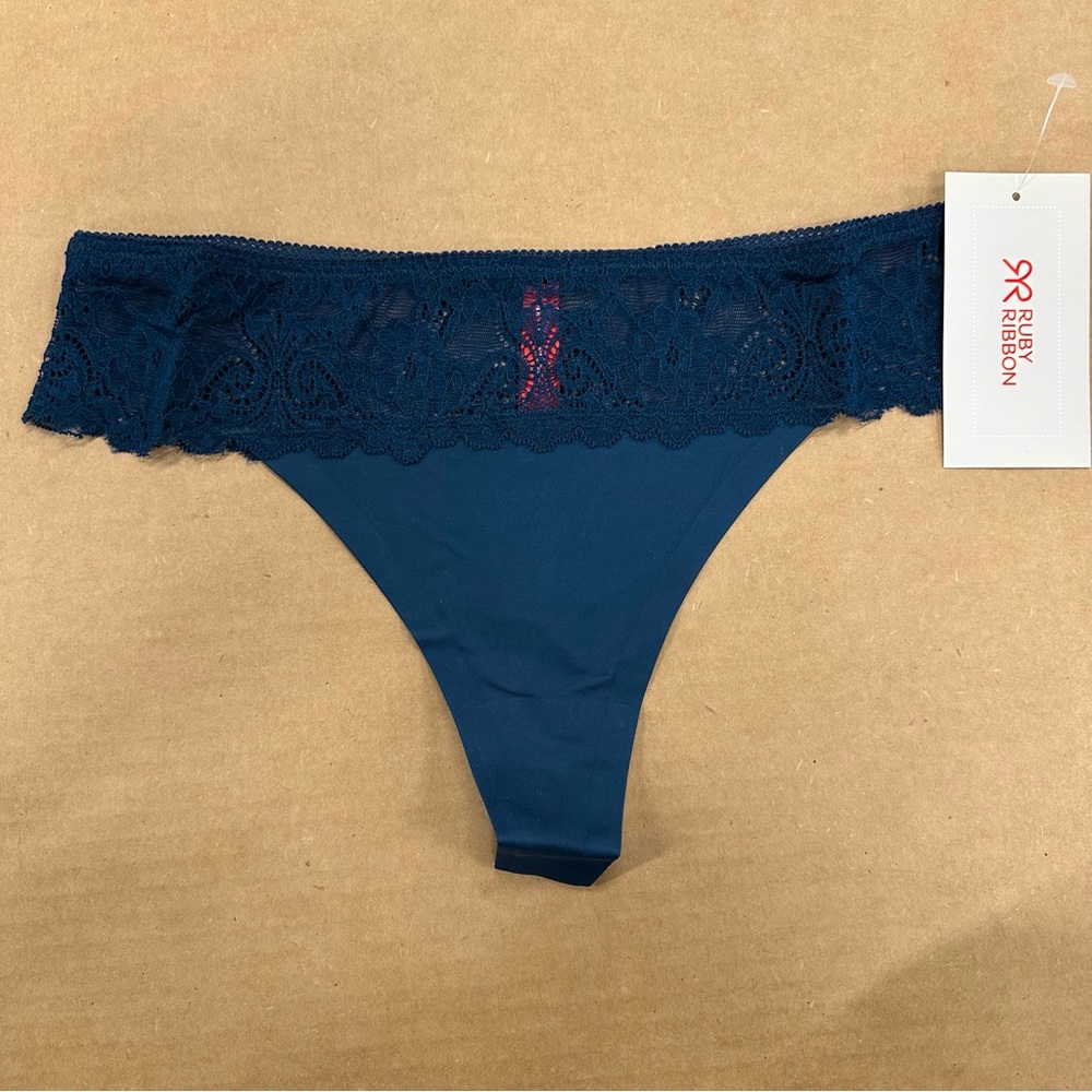 New Ruby Ribbon Valentina Lace Thong Lapis Blue - Picture 1 of 4
